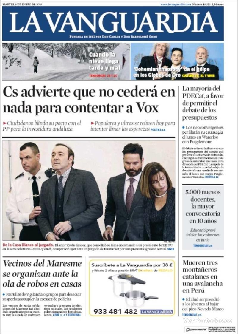 Portada La Vanguardia 2019-01-09