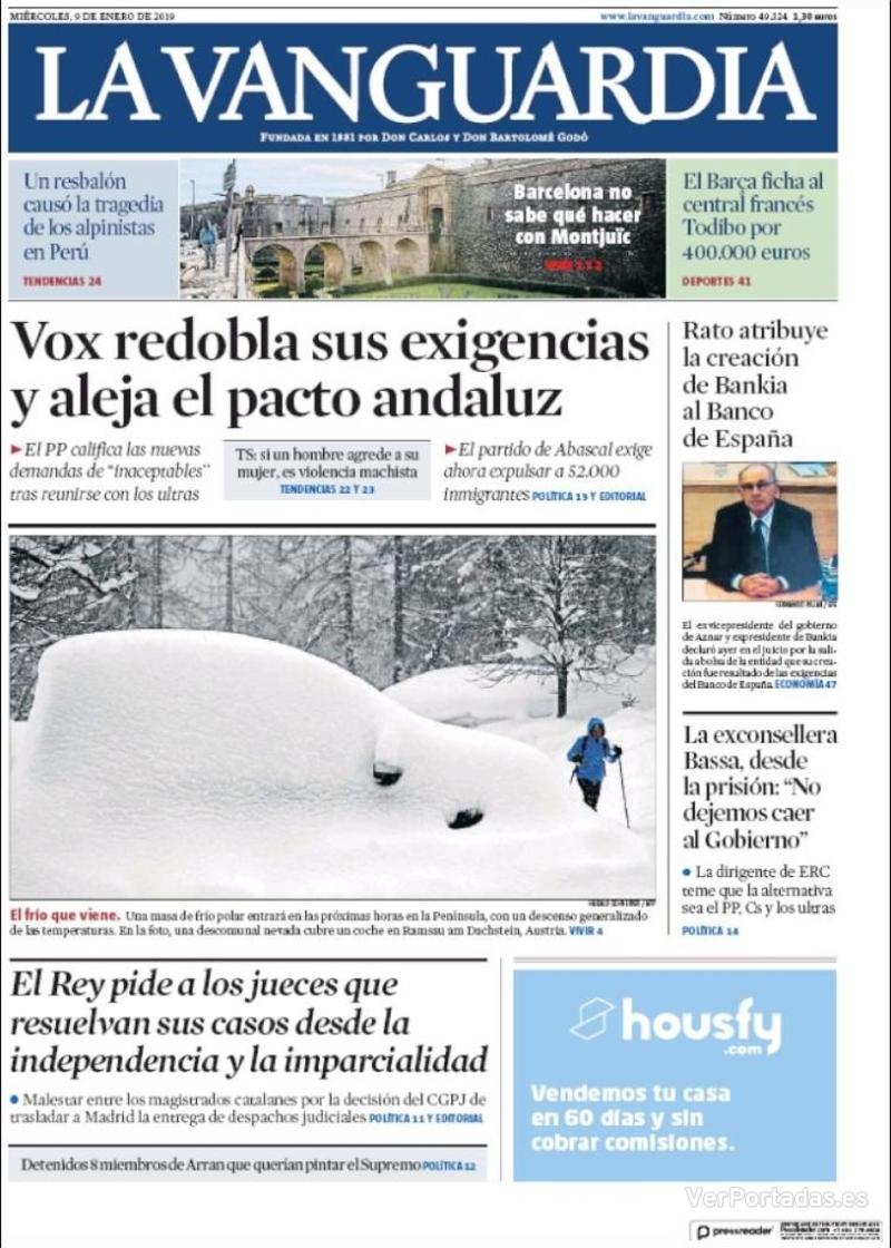 Portada La Vanguardia 2019-01-10