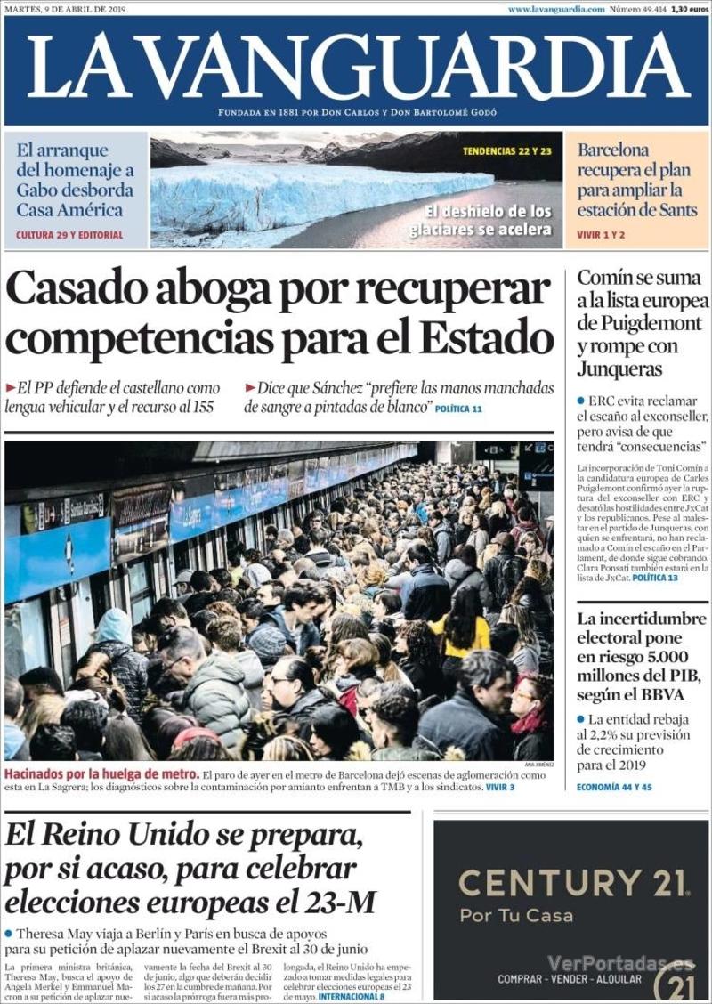 Portada La Vanguardia 2019-04-10