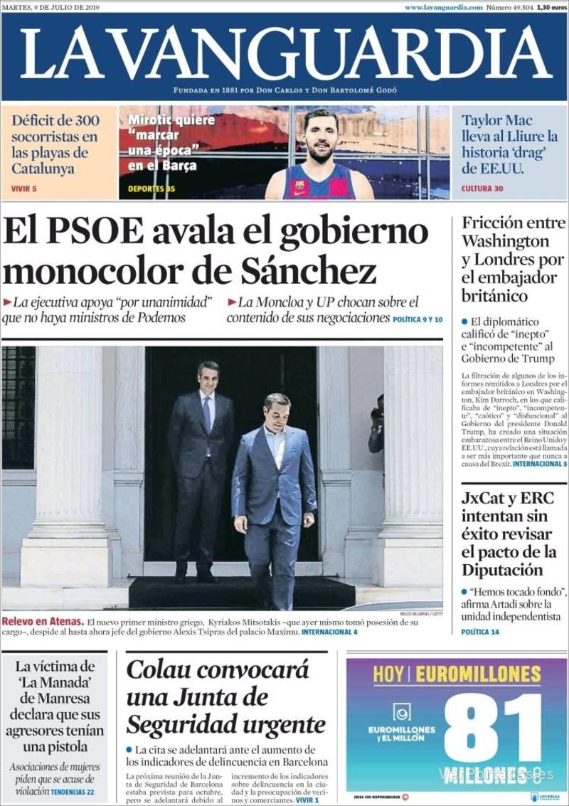 Portada La Vanguardia 2019-07-10
