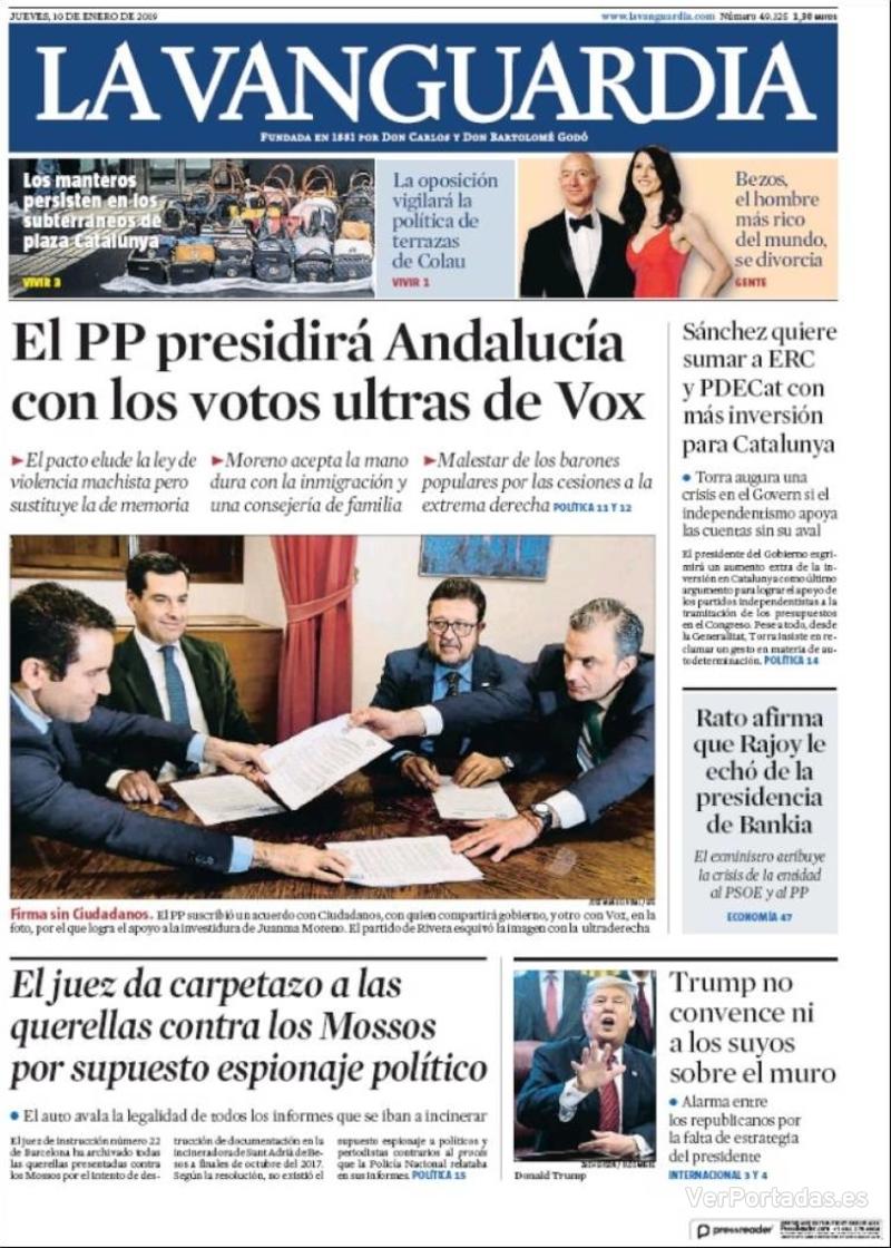 Portada La Vanguardia 2019-01-11