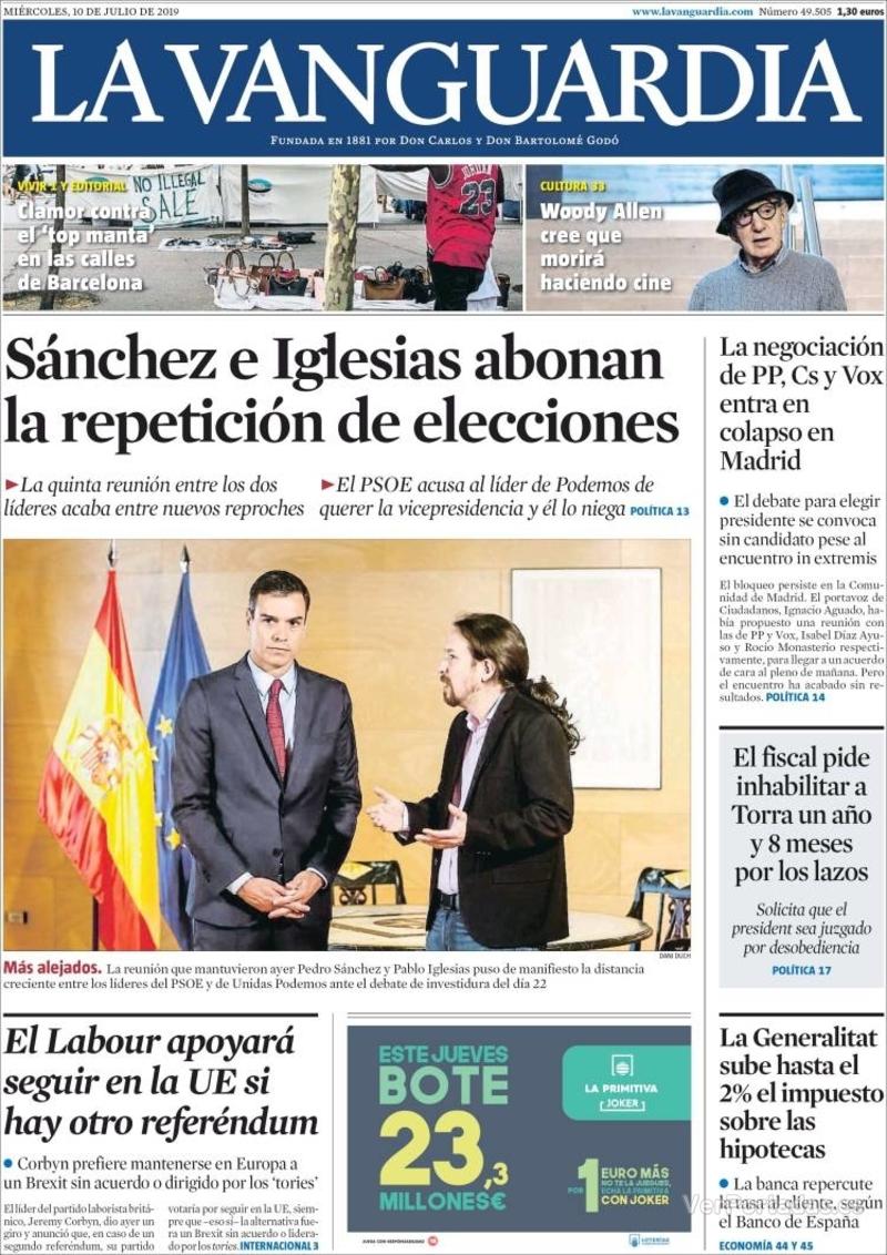 Portada La Vanguardia 2019-07-11