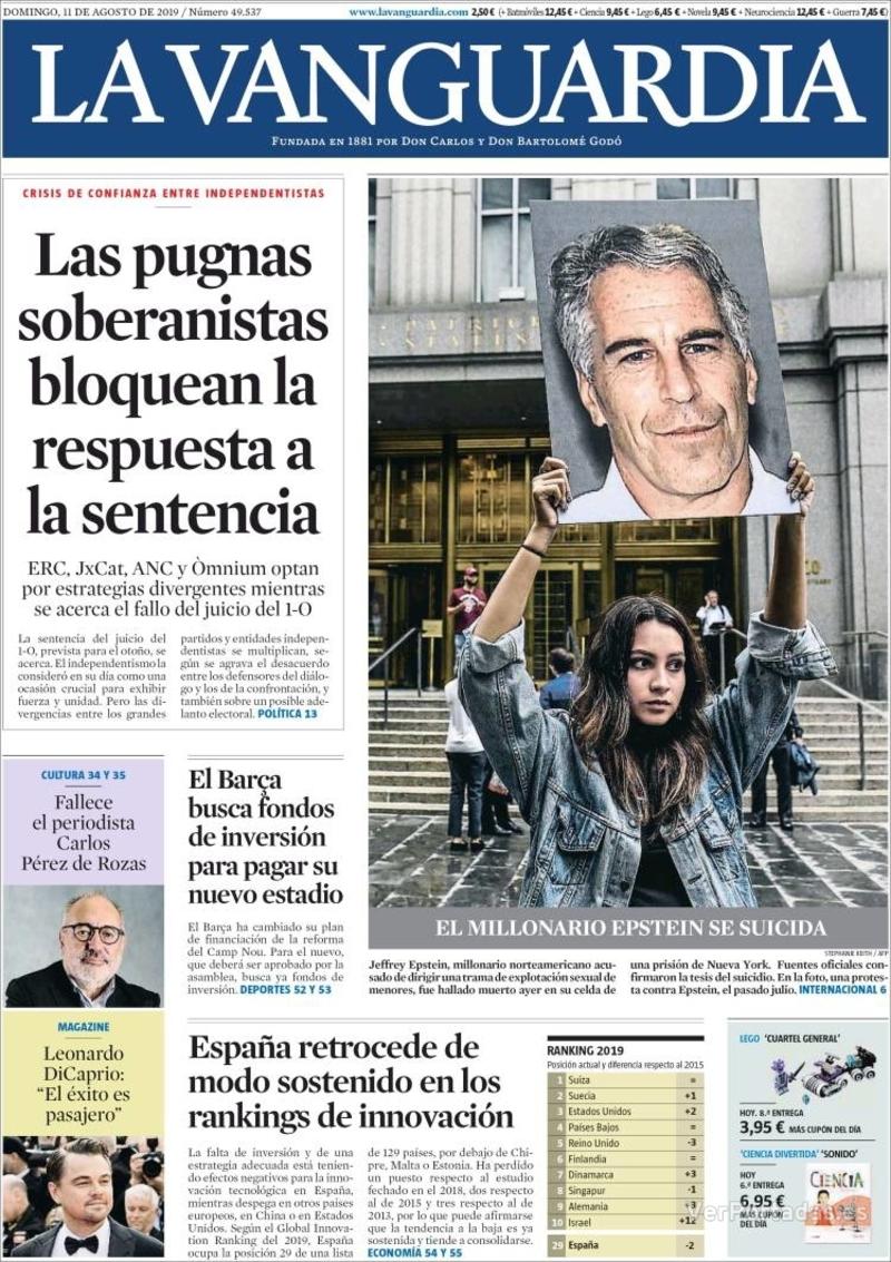 Portada La Vanguardia 2019-08-12