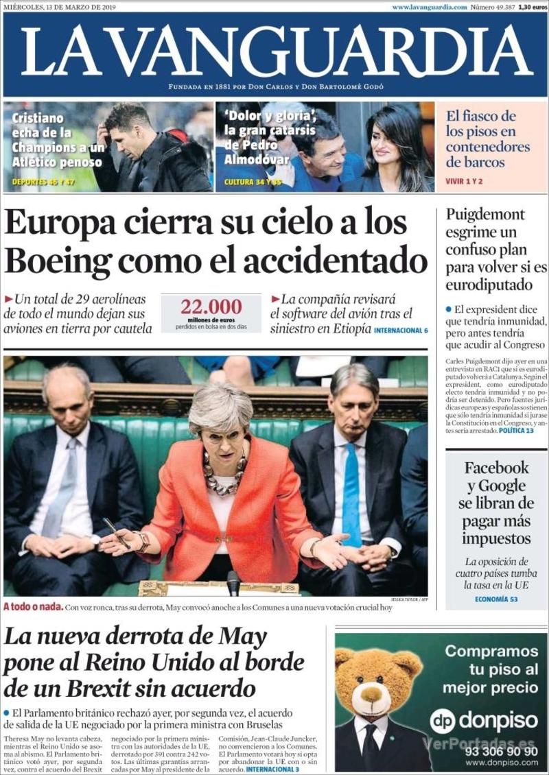 Portada La Vanguardia 2019-03-14