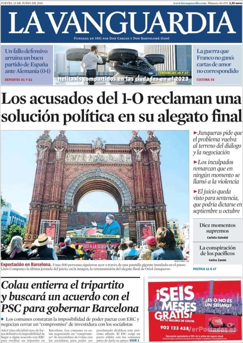 Portada La Vanguardia 2019-06-14