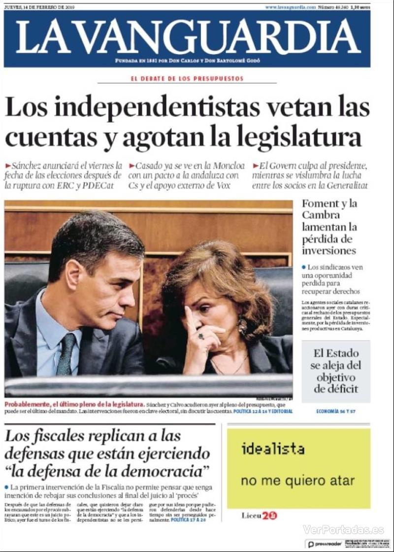 Portada La Vanguardia 2019-02-15