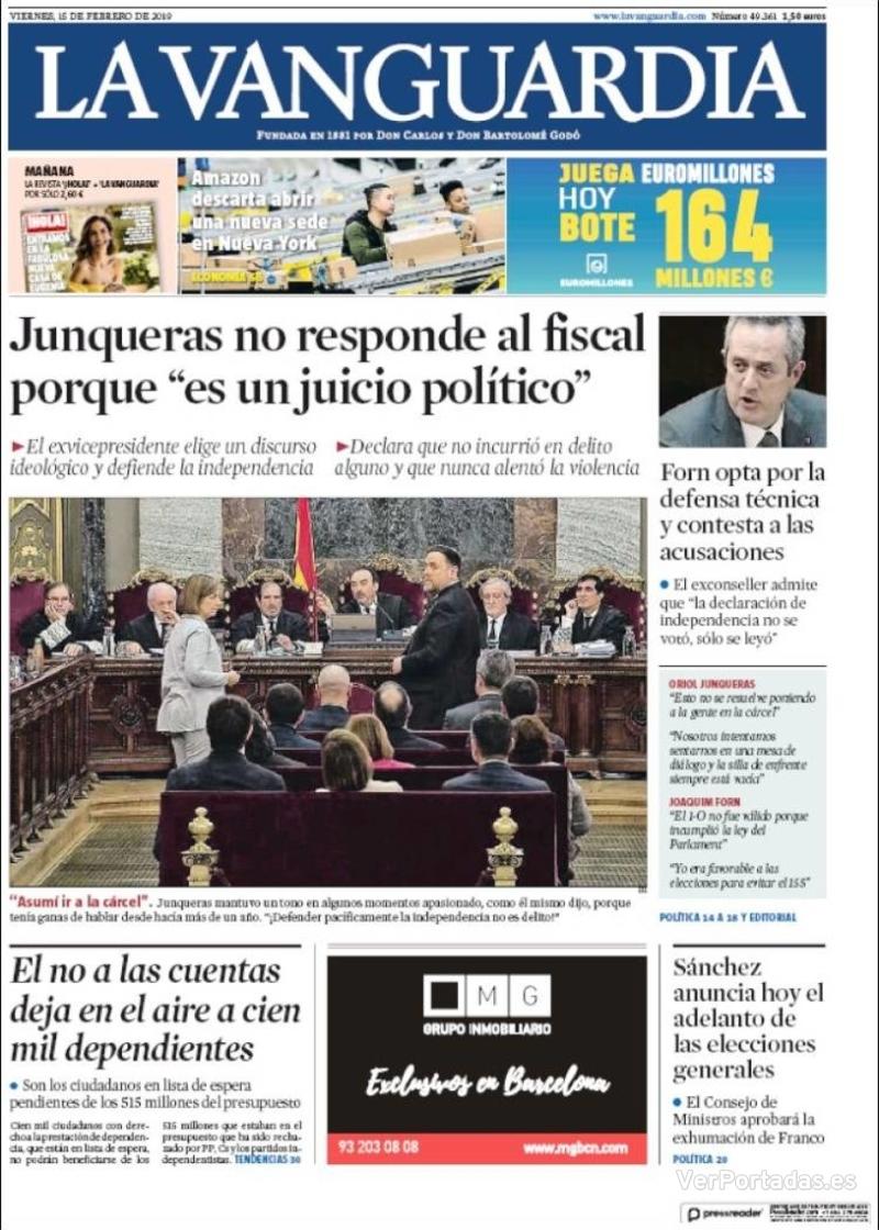 Portada La Vanguardia 2019-02-16