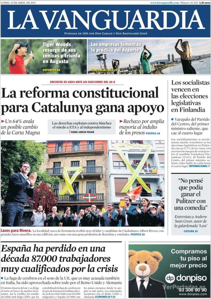 Portada La Vanguardia 2019-04-16
