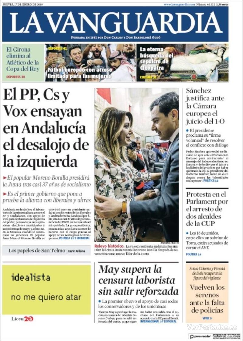Portada La Vanguardia 2019-01-18