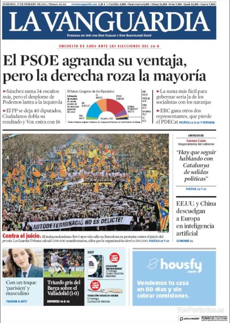 Portada La Vanguardia 2019-02-18