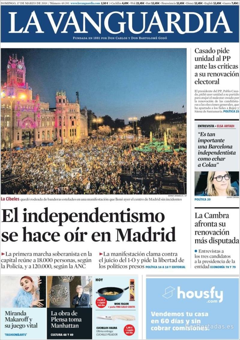 Portada La Vanguardia 2019-03-18