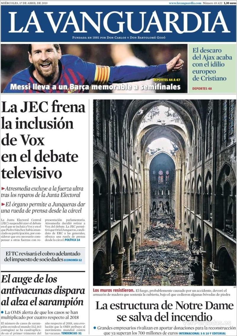 Portada La Vanguardia 2019-04-18