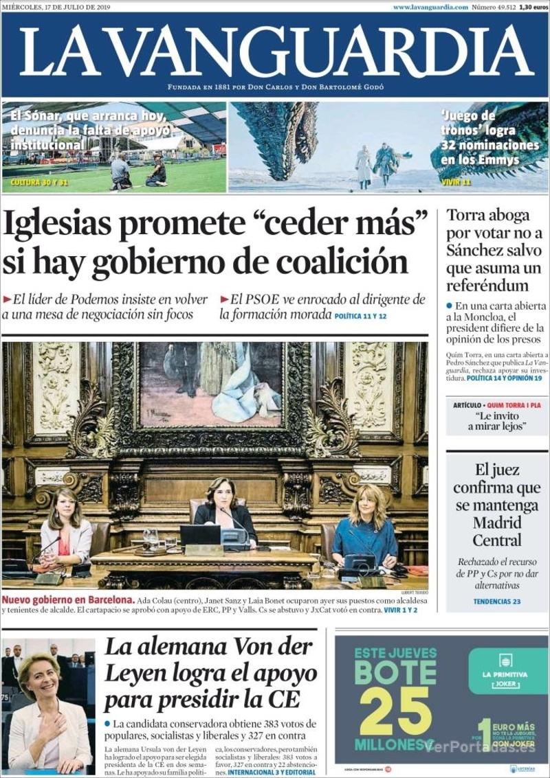 Portada La Vanguardia 2019-07-18