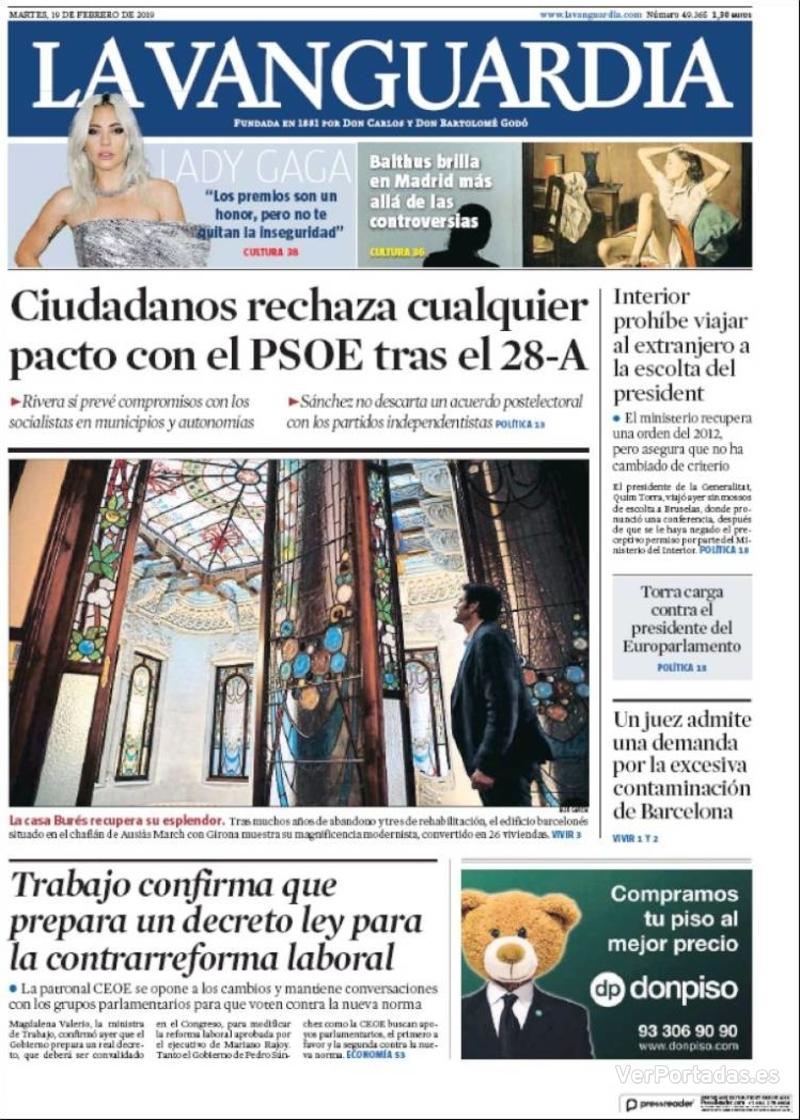Portada La Vanguardia 2019-02-20