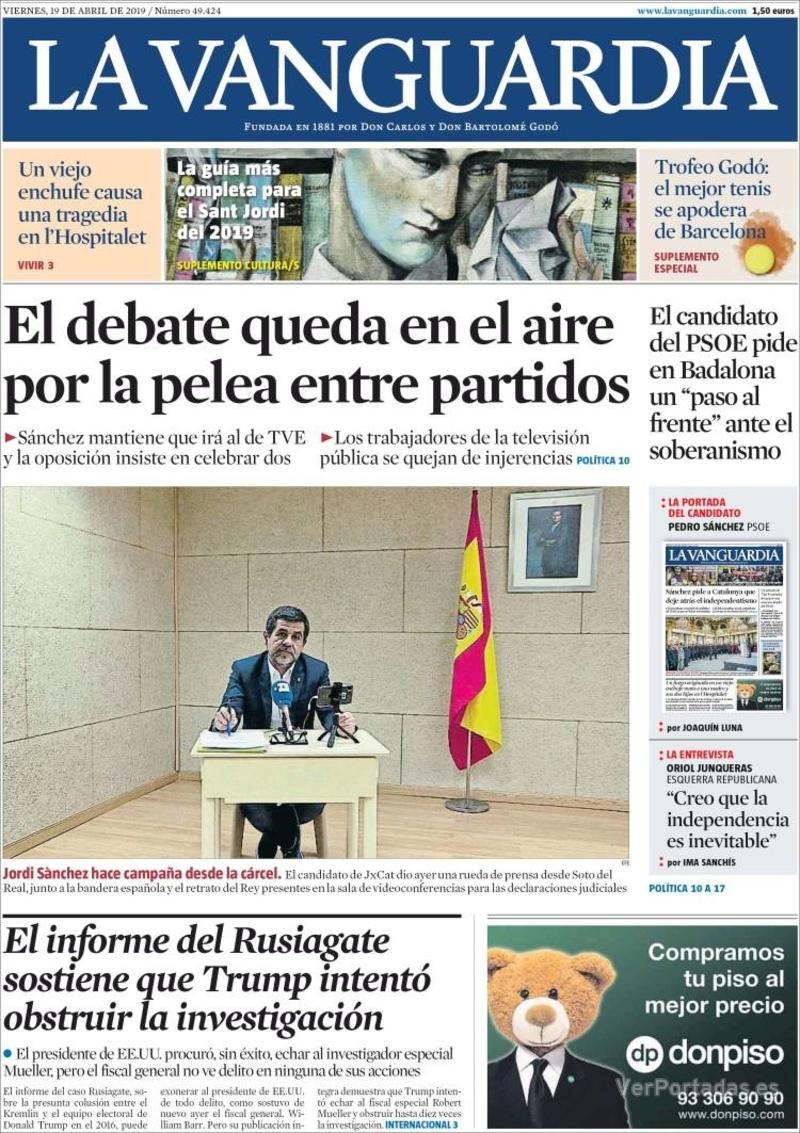 Portada La Vanguardia 2019-04-20