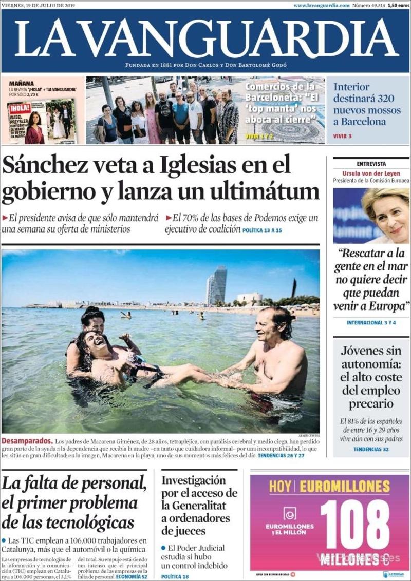 Portada La Vanguardia 2019-07-20