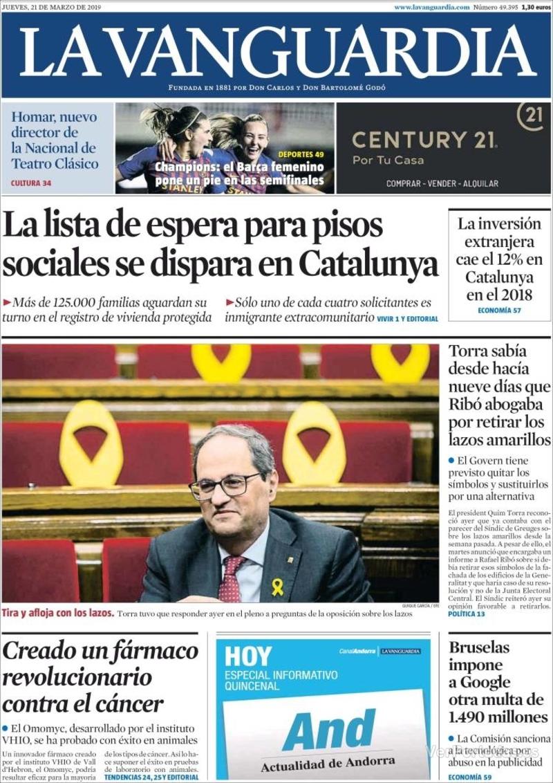 Portada La Vanguardia 2019-03-22