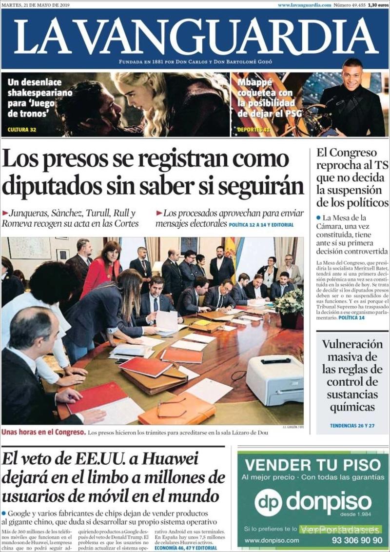 Portada La Vanguardia 2019-05-22