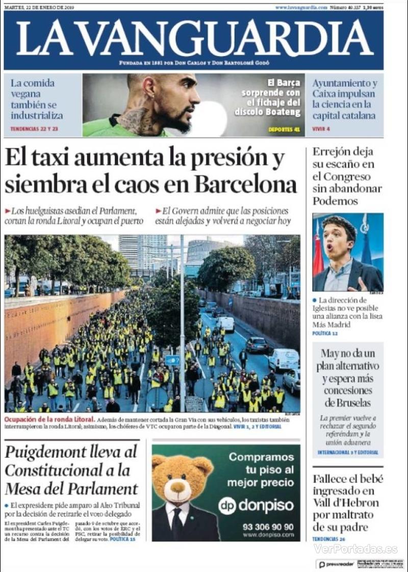 Portada La Vanguardia 2019-01-23