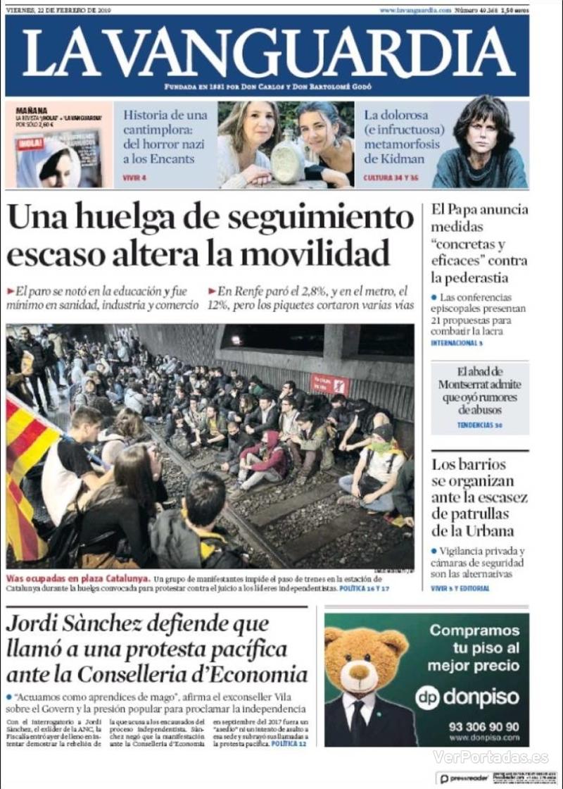 Portada La Vanguardia 2019-02-23