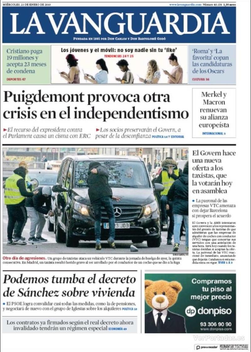 Portada La Vanguardia 2019-01-24