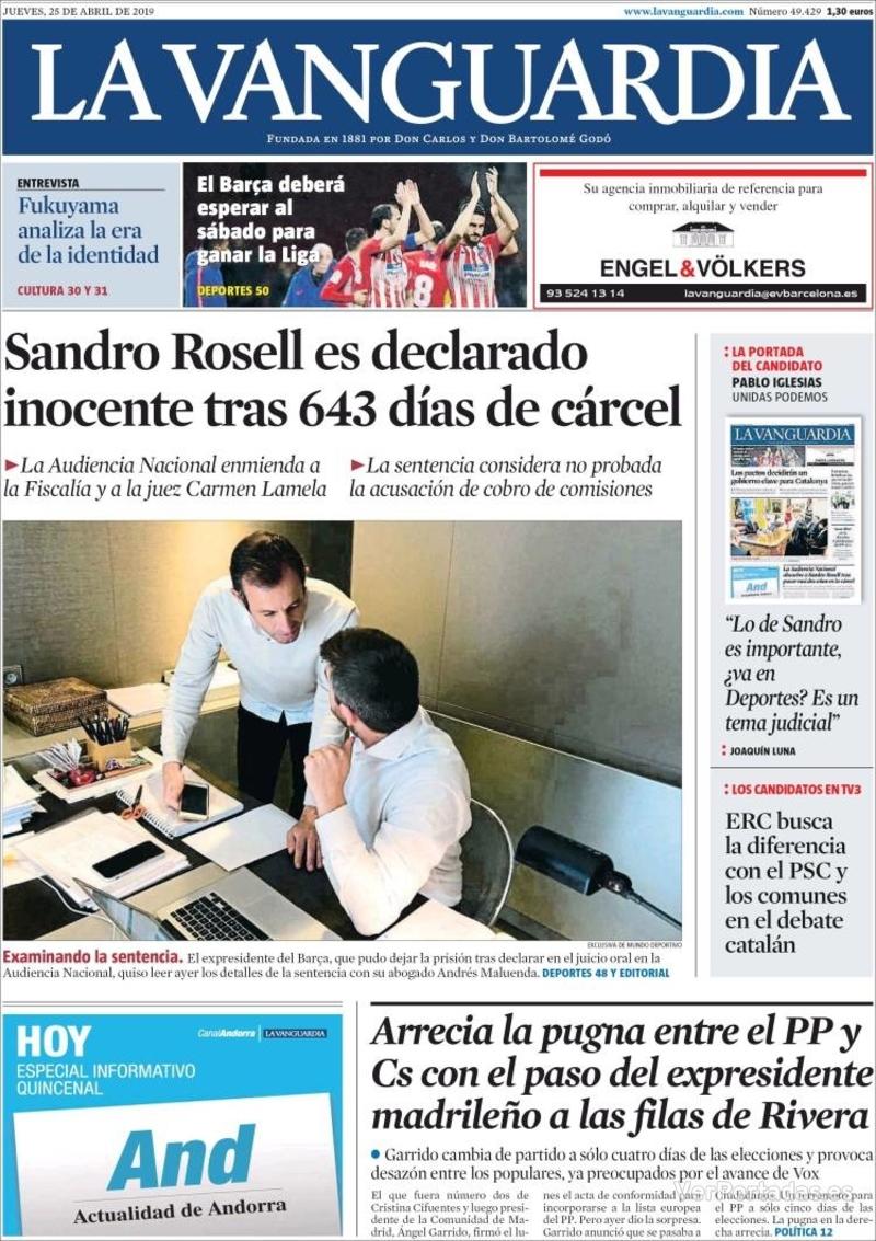 Portada La Vanguardia 2019-04-26