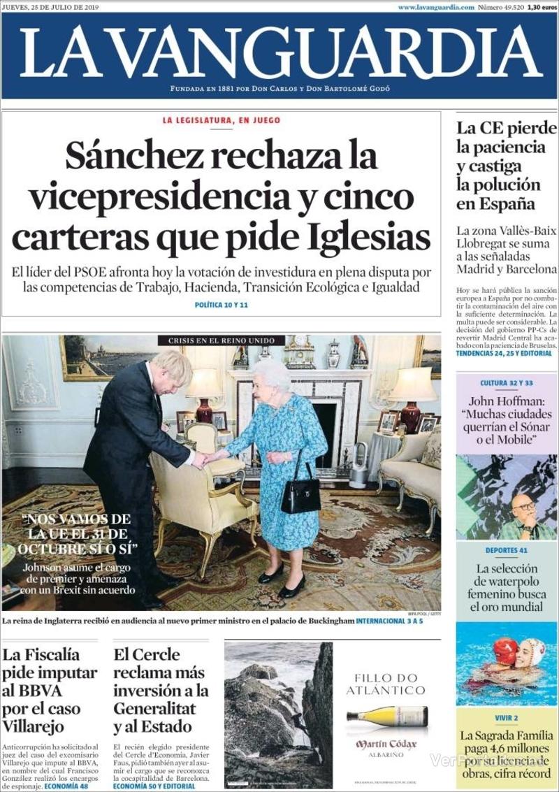 Portada La Vanguardia 2019-07-26