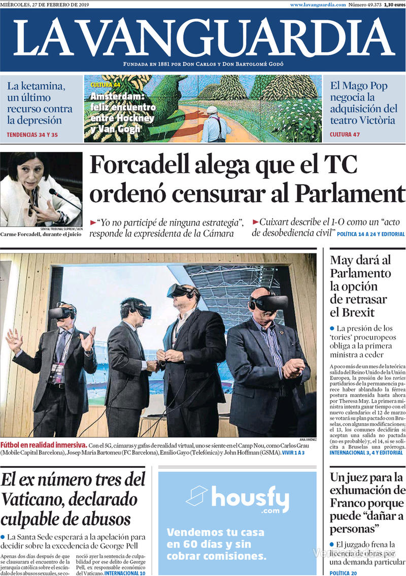 Portada La Vanguardia 2019-02-28