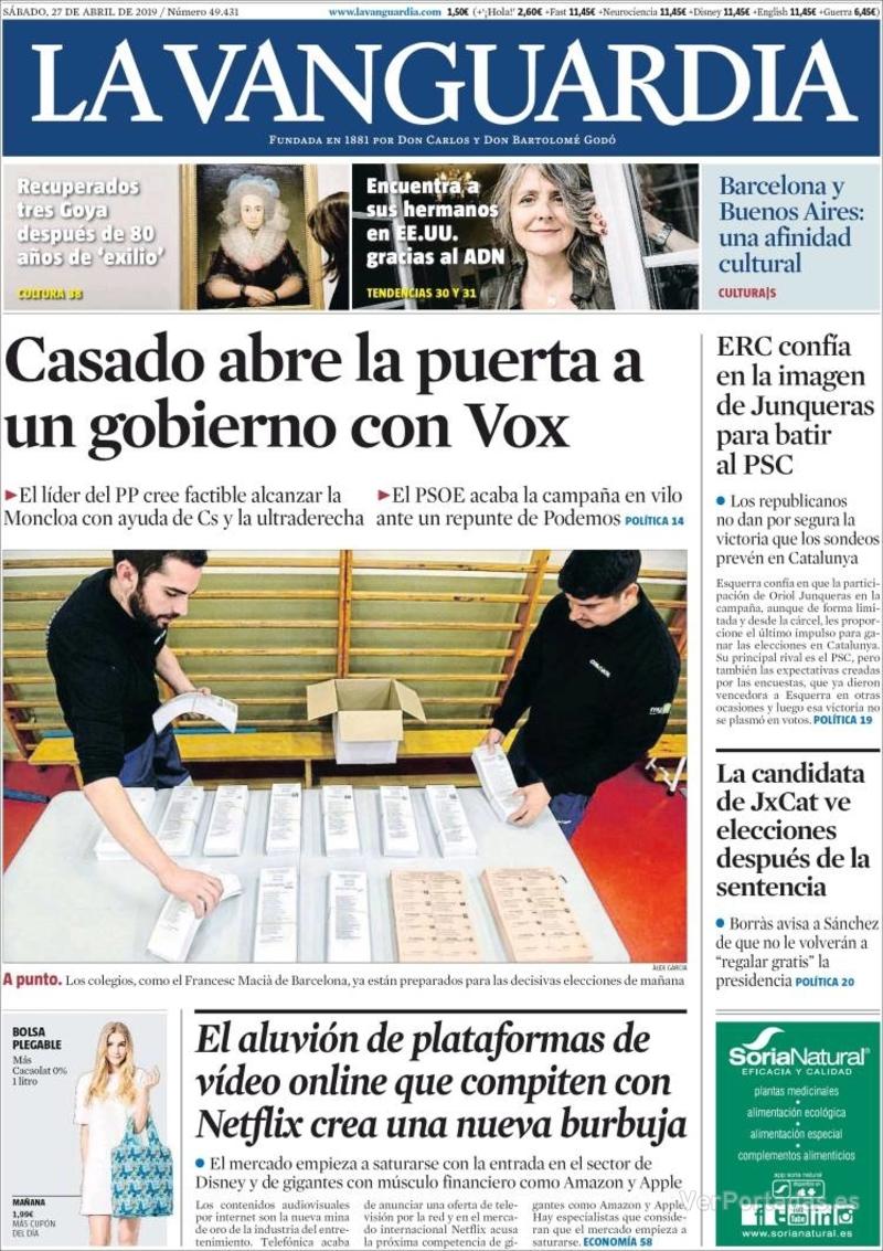 Portada La Vanguardia 2019-04-28