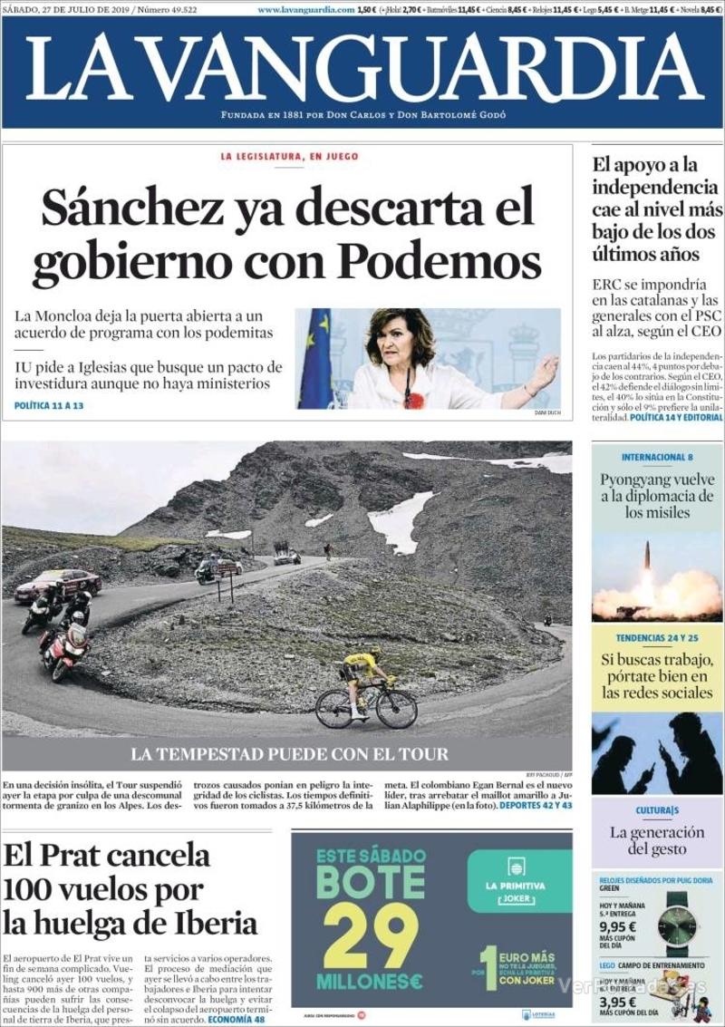 Portada La Vanguardia 2019-07-28