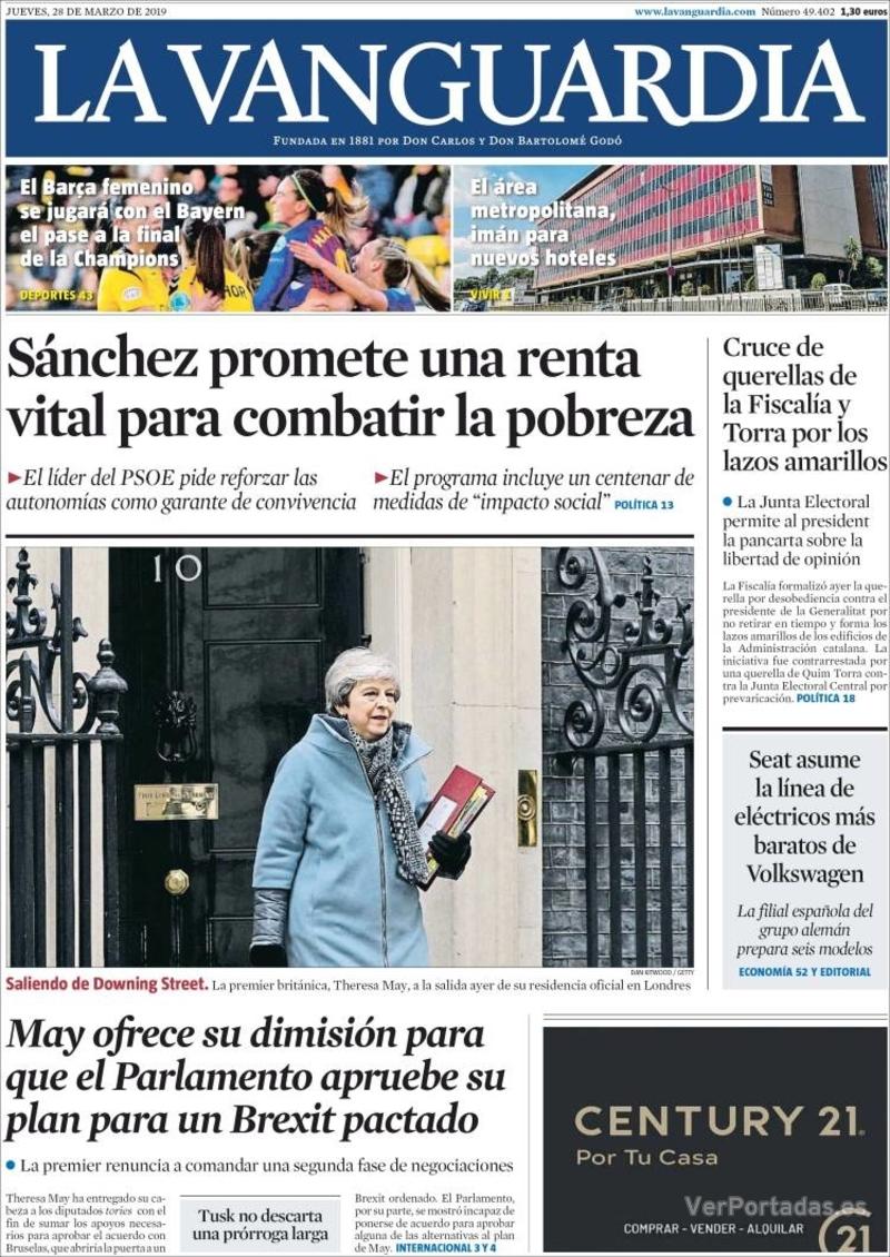Portada La Vanguardia 2019-03-29