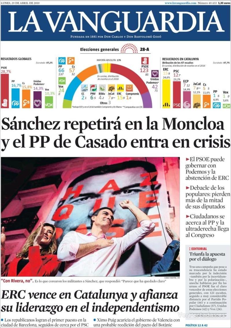Portada La Vanguardia 2019-04-30