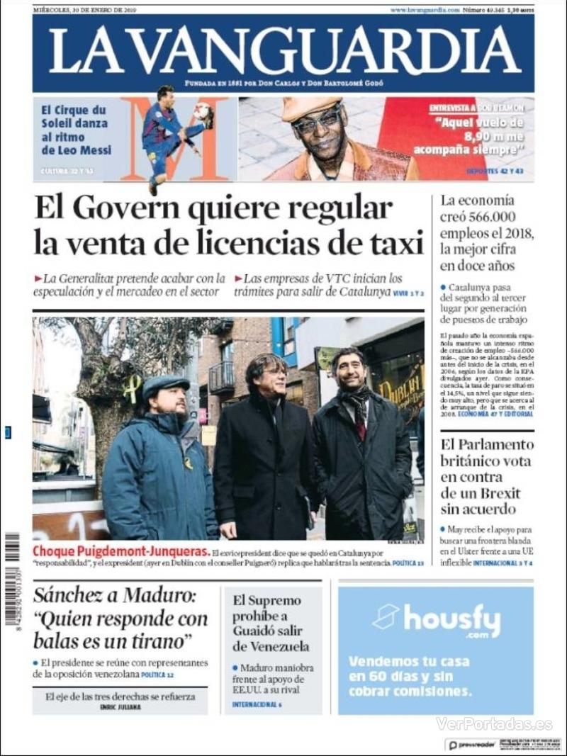 Portada La Vanguardia 2019-01-31