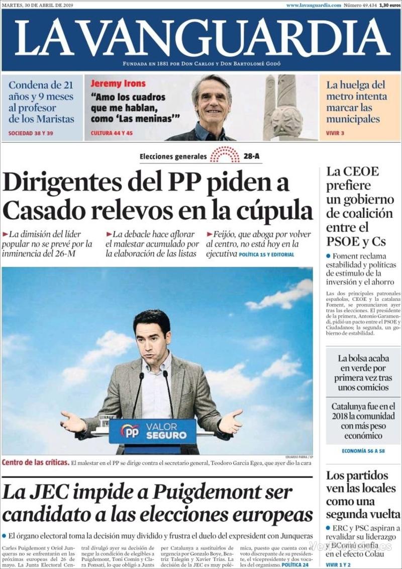 Portada La Vanguardia 2019-05-01