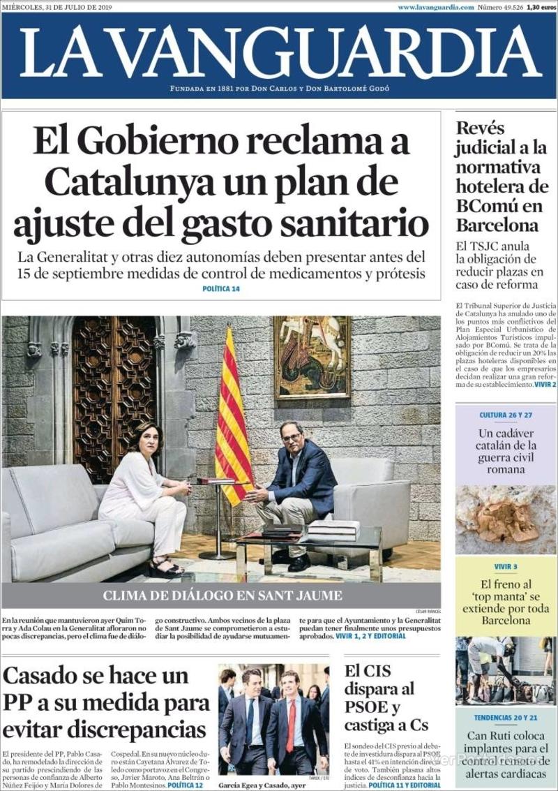 Portada La Vanguardia 2019-08-01