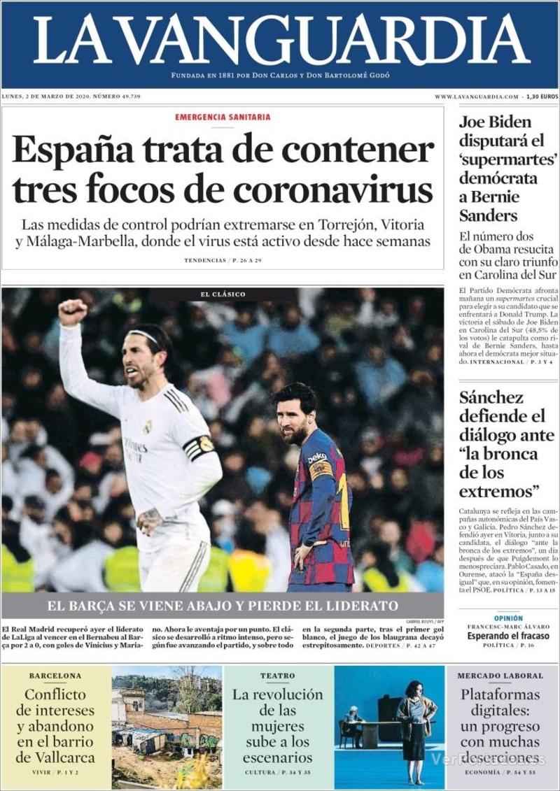 Portada La Vanguardia 2020-03-03