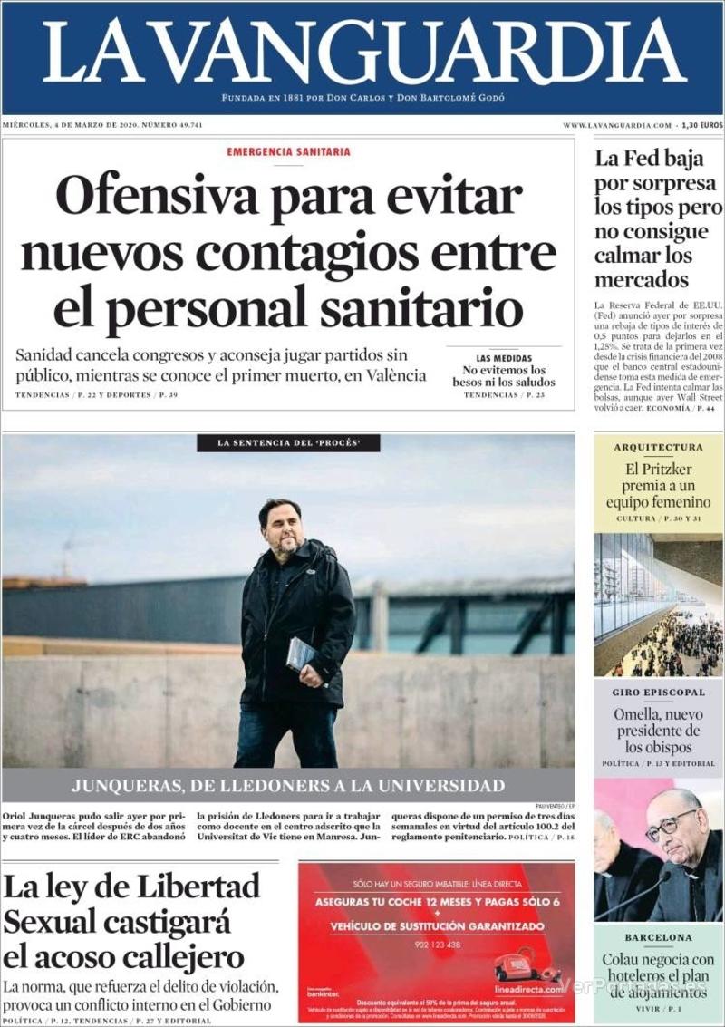 Portada La Vanguardia 2020-03-05