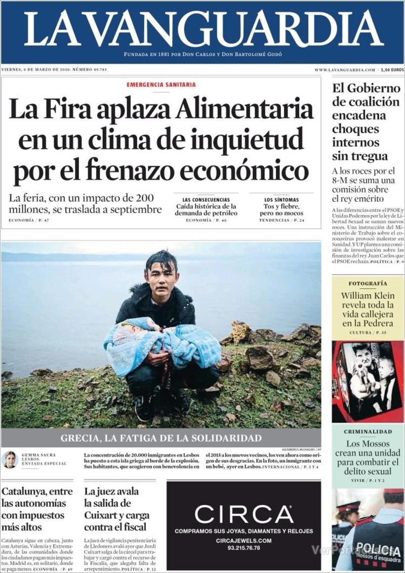 Portada La Vanguardia 2020-03-07