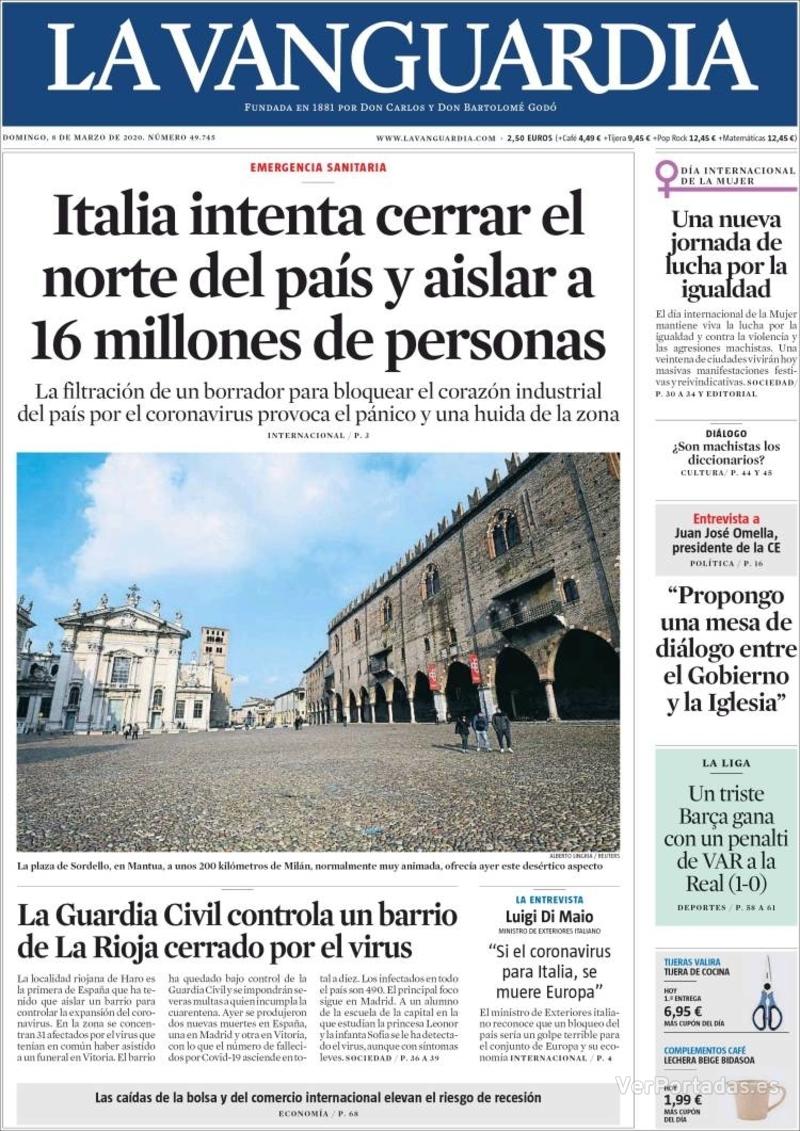 Portada La Vanguardia 2020-03-09