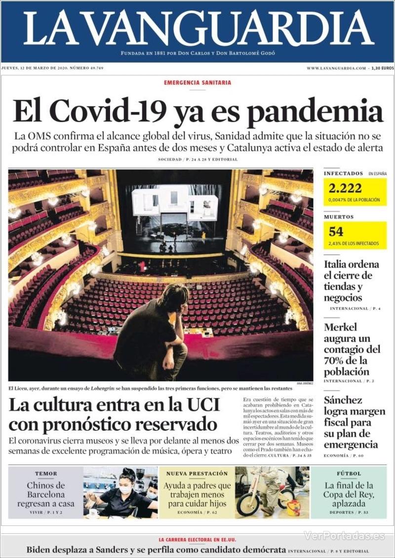 Portada La Vanguardia 2020-03-13