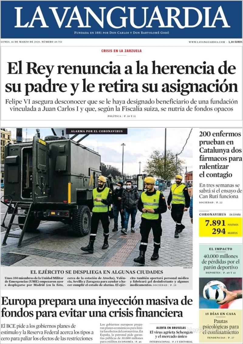 Portada La Vanguardia 2020-03-17