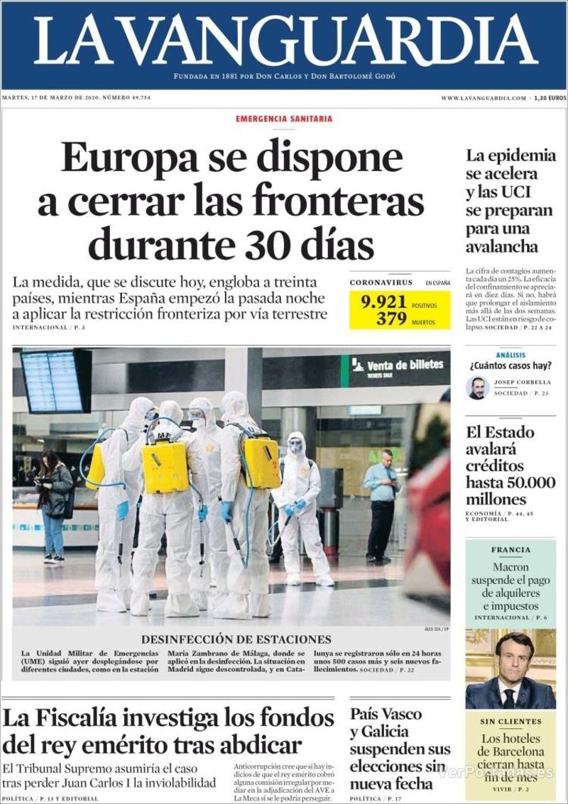 Portada La Vanguardia 2020-03-18