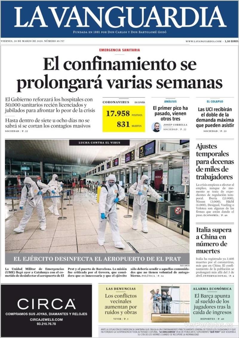 Portada La Vanguardia 2020-03-21