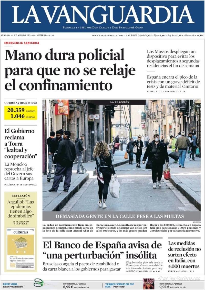 Portada La Vanguardia 2020-03-22