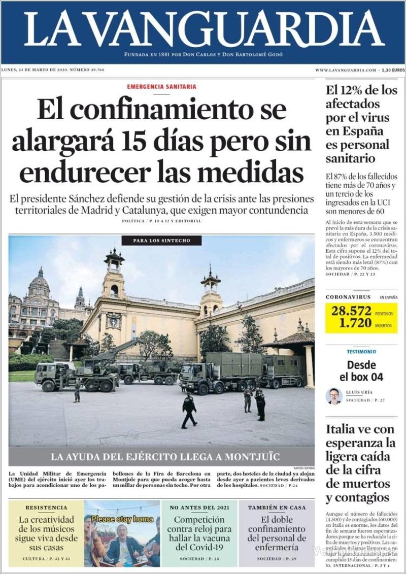 Portada La Vanguardia 2020-03-24