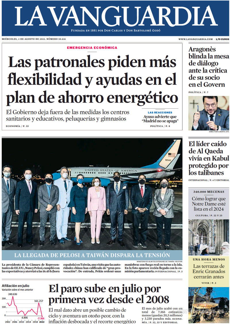 Portada La Vanguardia 2022-08-04