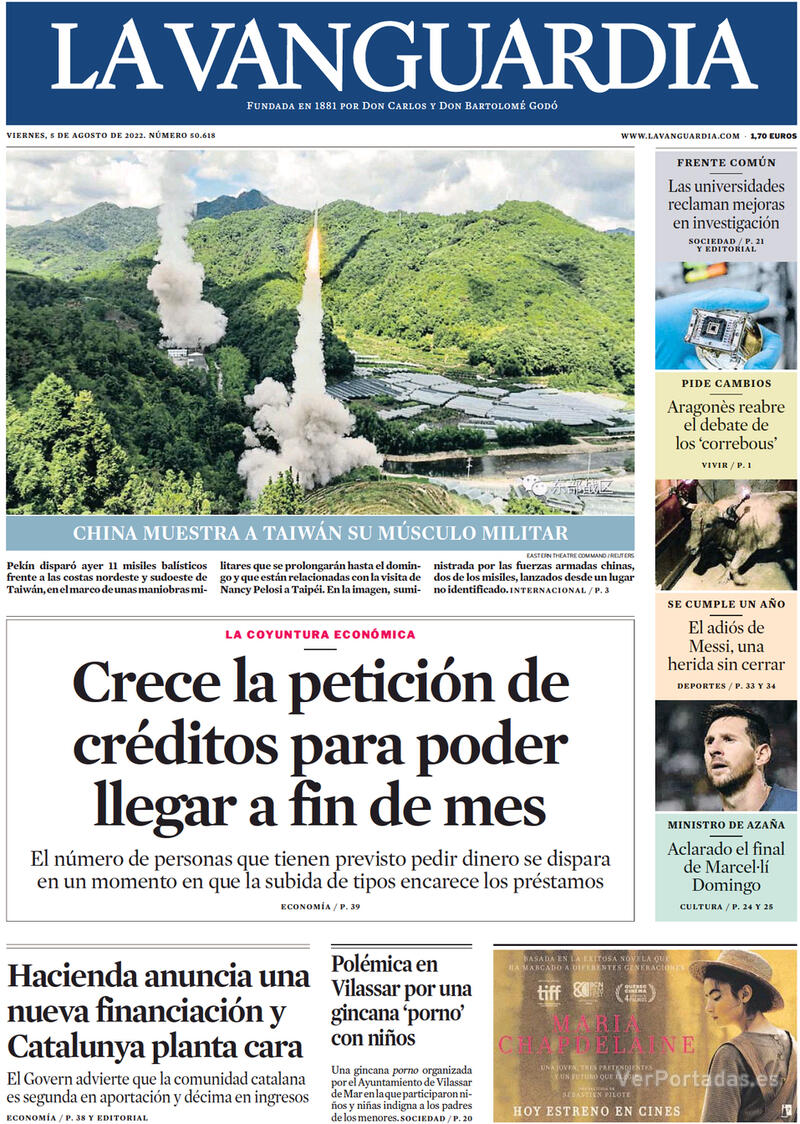 Portada La Vanguardia 2022-08-06