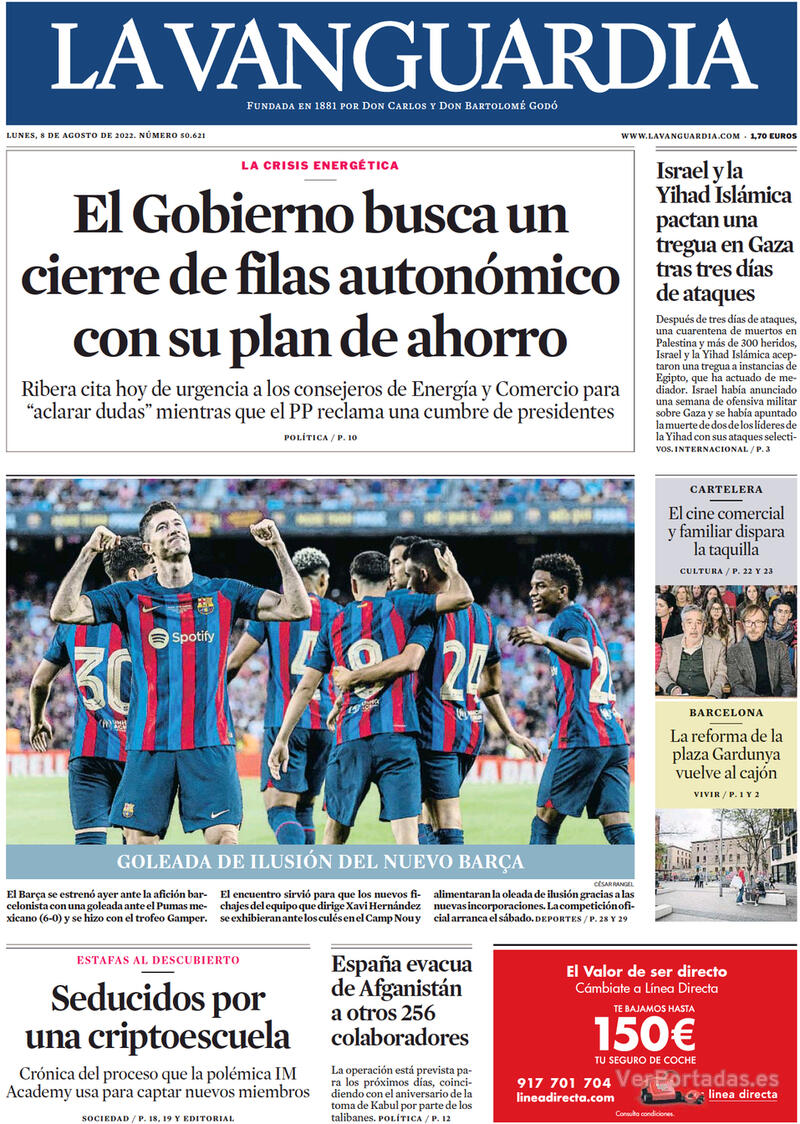 Portada La Vanguardia 2022-08-09