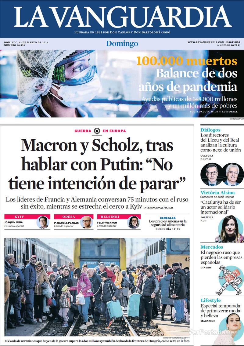 Portada La Vanguardia 2022-03-14