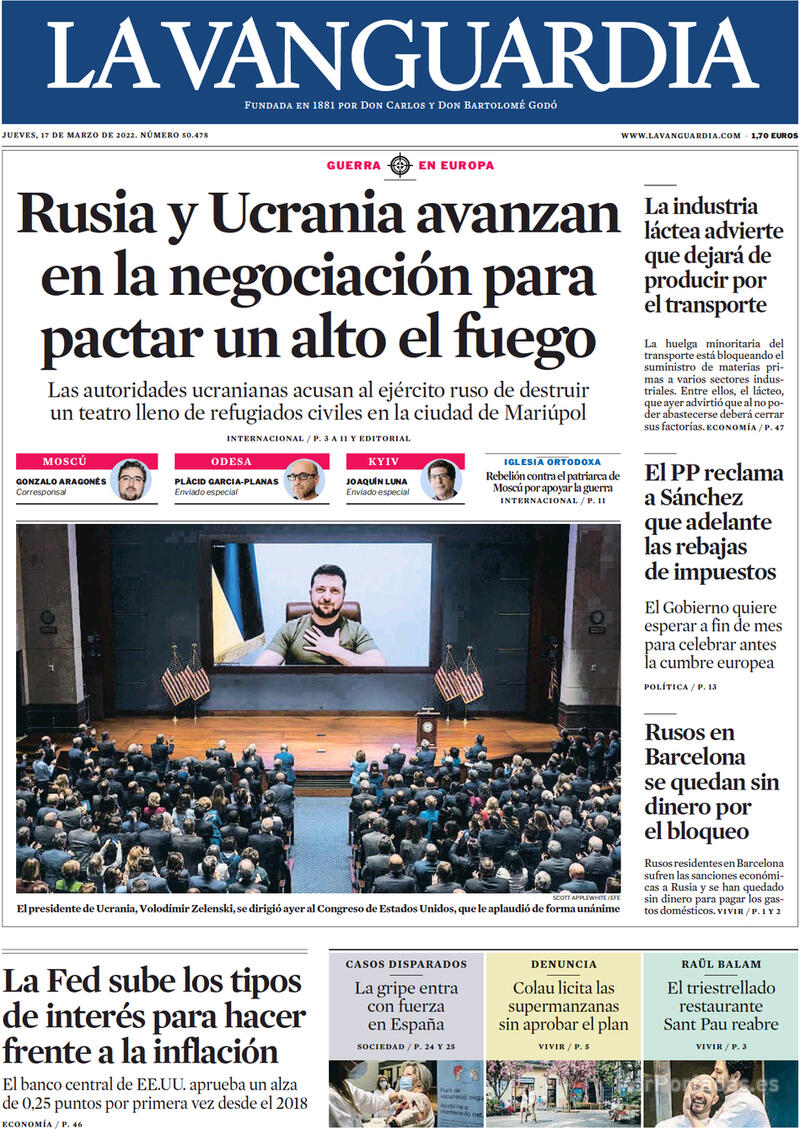 Portada La Vanguardia 2022-03-18